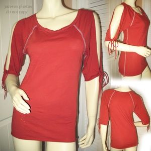 Vintage Y2K Stretch Knit Cotton Tee Top Made USA Orange Retro Casual Streetwear